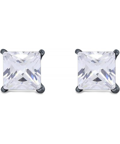 Solitaire Stud Earrings Princess Cut Simulated Cubic Zirconia 925 Sterling Silver (4mm-10mm) Black Tone, Simulated Cubic Zirc...