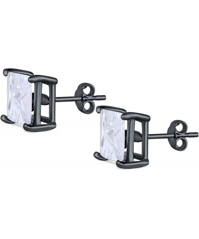 Solitaire Stud Earrings Princess Cut Simulated Cubic Zirconia 925 Sterling Silver (4mm-10mm) Black Tone, Simulated Cubic Zirc...