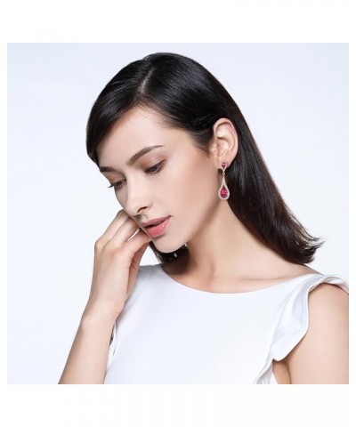 Women's Jewelry Austrian Crystal Elegant Dual Teardrop Wedding Bride Pierced Dangle Earrings Fuchsia Gold-Tone $12.87 Earrings