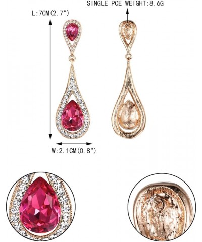 Women's Jewelry Austrian Crystal Elegant Dual Teardrop Wedding Bride Pierced Dangle Earrings Fuchsia Gold-Tone $12.87 Earrings