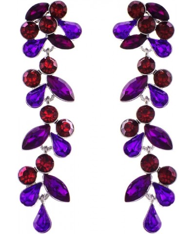 Bridal Crystal Flowers Leaves Dangle Earrings Red $9.02 Earrings