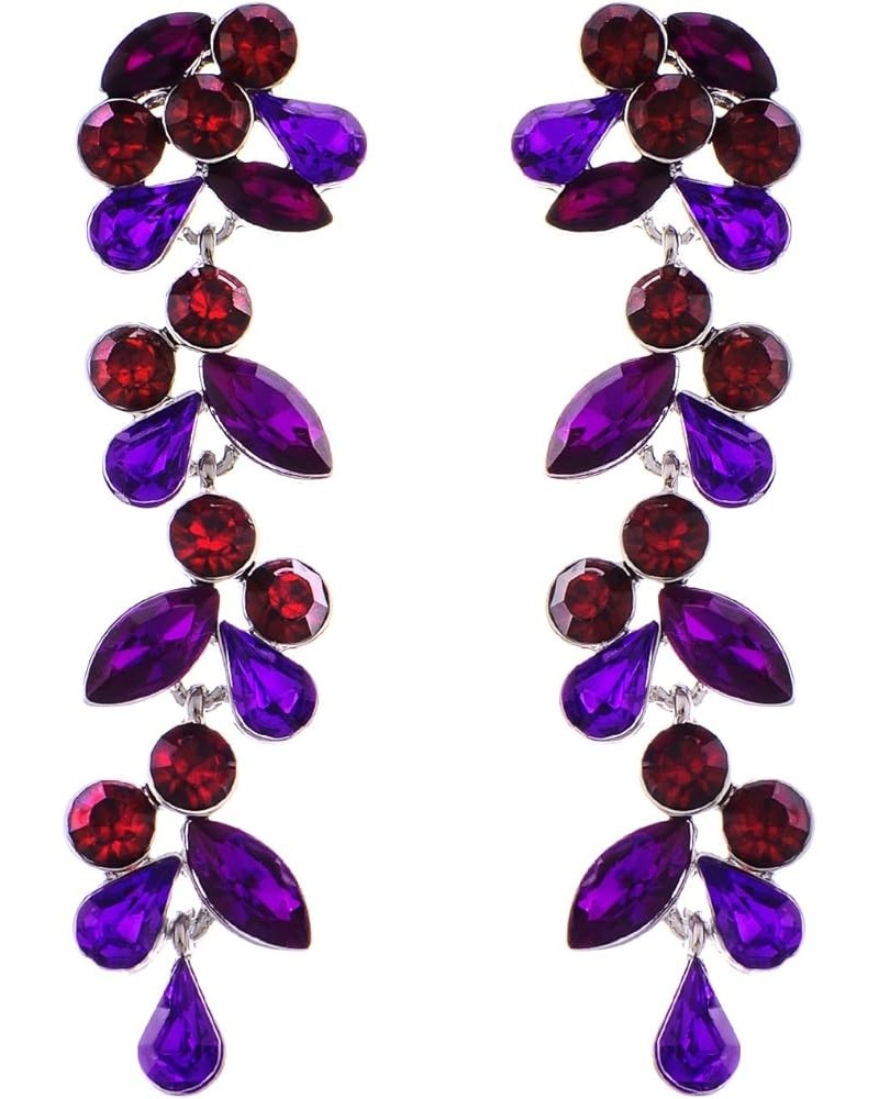 Bridal Crystal Flowers Leaves Dangle Earrings Red $9.02 Earrings