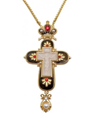 Store Jesus Pectoral Cross Black Enamel Crystallized Red Stones Christian Priest Bishop Crucifix Pendant Necklace 24" in Gift...