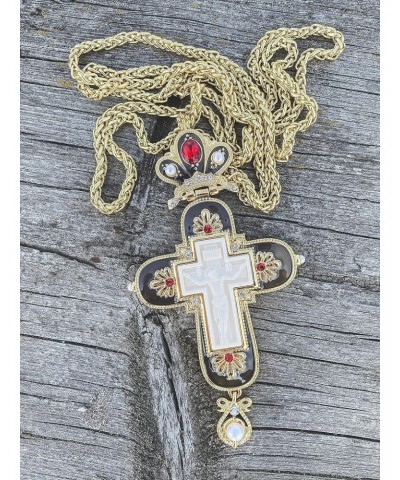 Store Jesus Pectoral Cross Black Enamel Crystallized Red Stones Christian Priest Bishop Crucifix Pendant Necklace 24" in Gift...