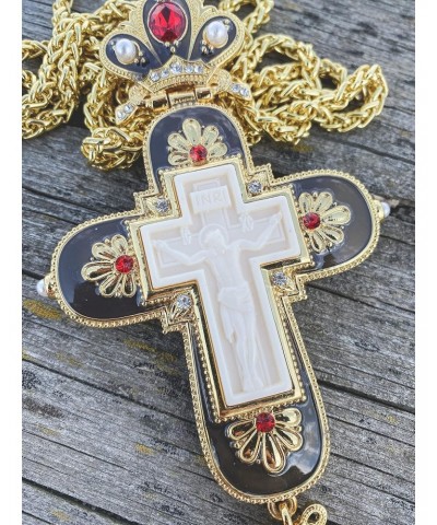 Store Jesus Pectoral Cross Black Enamel Crystallized Red Stones Christian Priest Bishop Crucifix Pendant Necklace 24" in Gift...