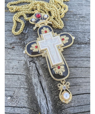 Store Jesus Pectoral Cross Black Enamel Crystallized Red Stones Christian Priest Bishop Crucifix Pendant Necklace 24" in Gift...