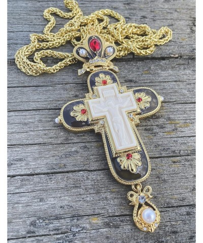 Store Jesus Pectoral Cross Black Enamel Crystallized Red Stones Christian Priest Bishop Crucifix Pendant Necklace 24" in Gift...