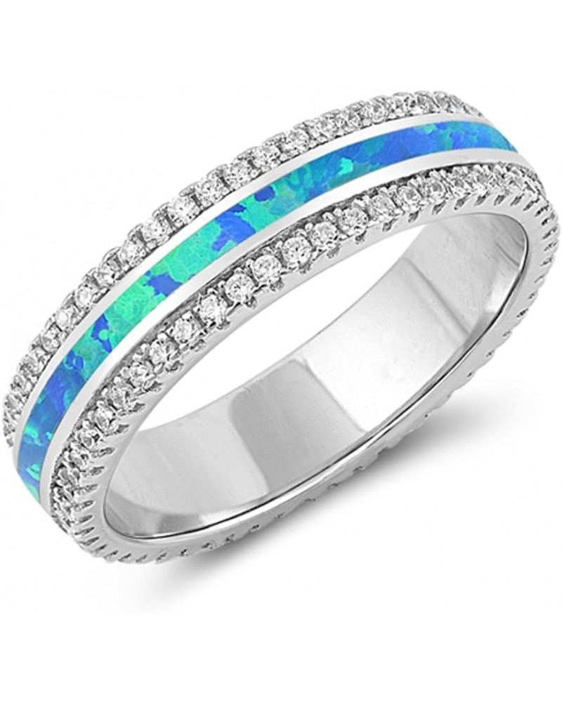 CHOOSE YOUR COLOR Sterling Silver Wedding Ring Blue (Simulated Opal) $15.01 Bracelets