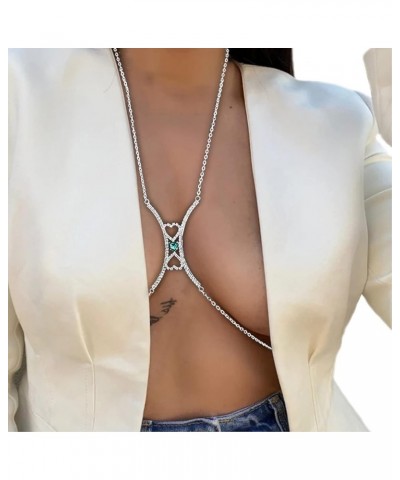 Rhinestone Chest Bracket Chain Trendy Crystal Butterfly Harness Chest Bra Chain Sexy Bikini Body Jewelry for Women Heart $8.9...