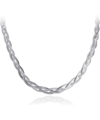 Stainless Steel Flat Braided Snake Chain Necklace for Women & Girls Silver $10.78 Necklaces