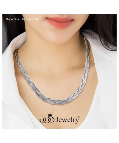 Stainless Steel Flat Braided Snake Chain Necklace for Women & Girls Silver $10.78 Necklaces