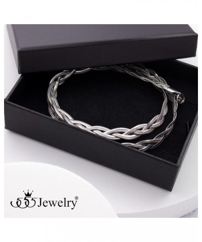 Stainless Steel Flat Braided Snake Chain Necklace for Women & Girls Silver $10.78 Necklaces