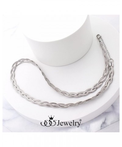 Stainless Steel Flat Braided Snake Chain Necklace for Women & Girls Silver $10.78 Necklaces