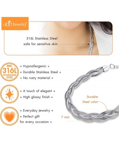 Stainless Steel Flat Braided Snake Chain Necklace for Women & Girls Silver $10.78 Necklaces