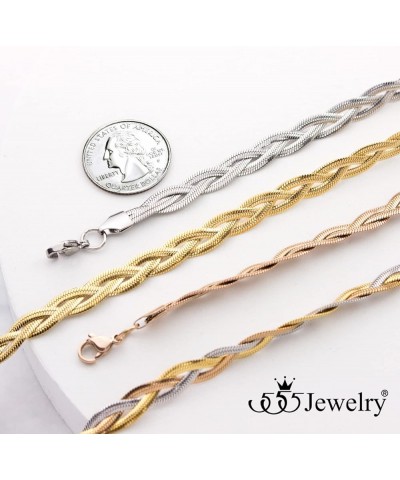 Stainless Steel Flat Braided Snake Chain Necklace for Women & Girls Silver $10.78 Necklaces