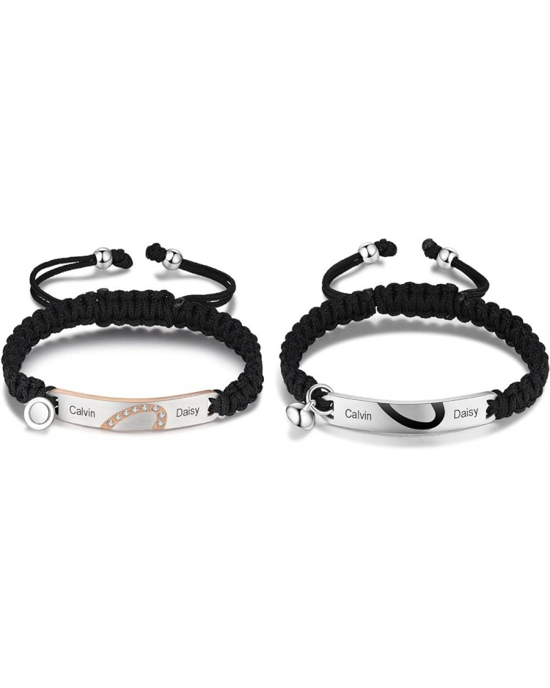 Personalized Couple Bracelets Matching Bracelets for Couples Engraving Name Braided Rope Wrist Couples Bracelets for Him and ...