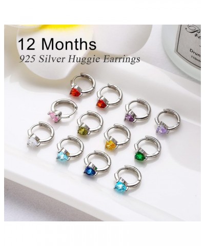 Small Heart Hoop Earrings for Girls Sterling Silver Plating Birthstone Earrings for Women Cute Cubic Zirconia Stud Huggie Hoo...