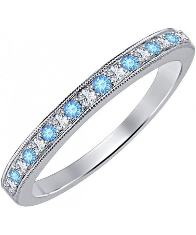 Round Cut Gemstone Over Sterling Silver Wedding Band Ring For Women's created-blue topaz & white diamond $24.15 Bracelets