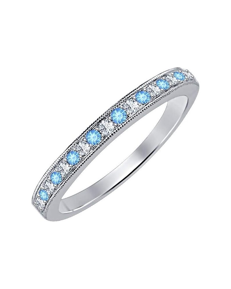 Round Cut Gemstone Over Sterling Silver Wedding Band Ring For Women's created-blue topaz & white diamond $24.15 Bracelets