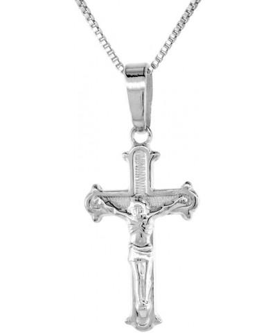 7/8 inch Sterling Silver Small Crucifix Necklace for Women and Men Solid Back Flawless High Polished Finish 0.8mm Box_Chain 1...