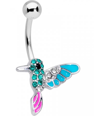 Womens 14G 316L Steel Navel Ring Piercing Clear Green Accent Hummingbird Belly Button Ring $9.87 Body Jewelry