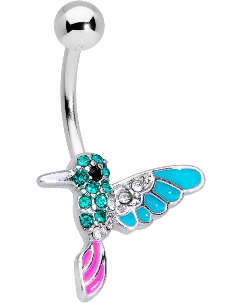 Womens 14G 316L Steel Navel Ring Piercing Clear Green Accent Hummingbird Belly Button Ring $9.87 Body Jewelry