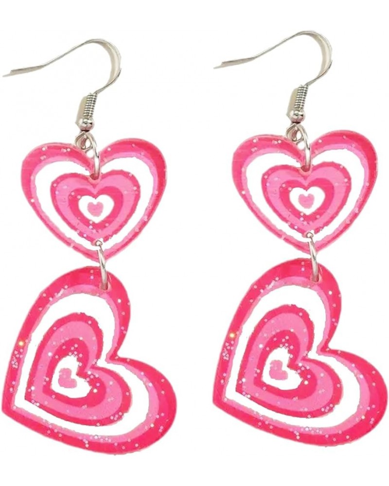 Pink Heart Earrings for Women Hot Pink Heart Dangle Drop Earrings Double Heart Statement Earrings Cute Acrylic Love Heart Dan...