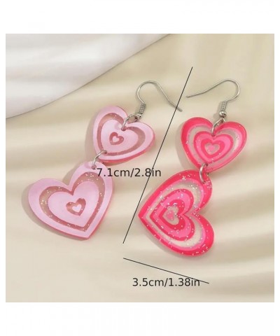 Pink Heart Earrings for Women Hot Pink Heart Dangle Drop Earrings Double Heart Statement Earrings Cute Acrylic Love Heart Dan...