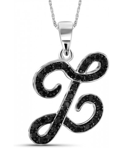 1/4 Carat Black Diamond Initial Letter Pendant Necklace for Women | .925 Sterling Silver A to Z Alphabet Monogram Necklaces f...