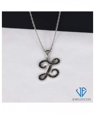 1/4 Carat Black Diamond Initial Letter Pendant Necklace for Women | .925 Sterling Silver A to Z Alphabet Monogram Necklaces f...