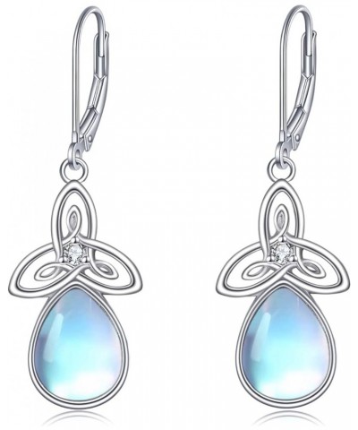 Celtic Moonstone Earrings for Women 925 Sterling Silver Trinity Knot Moonstone Dangle Leverback Earrings Jewelry Gift Trinity...