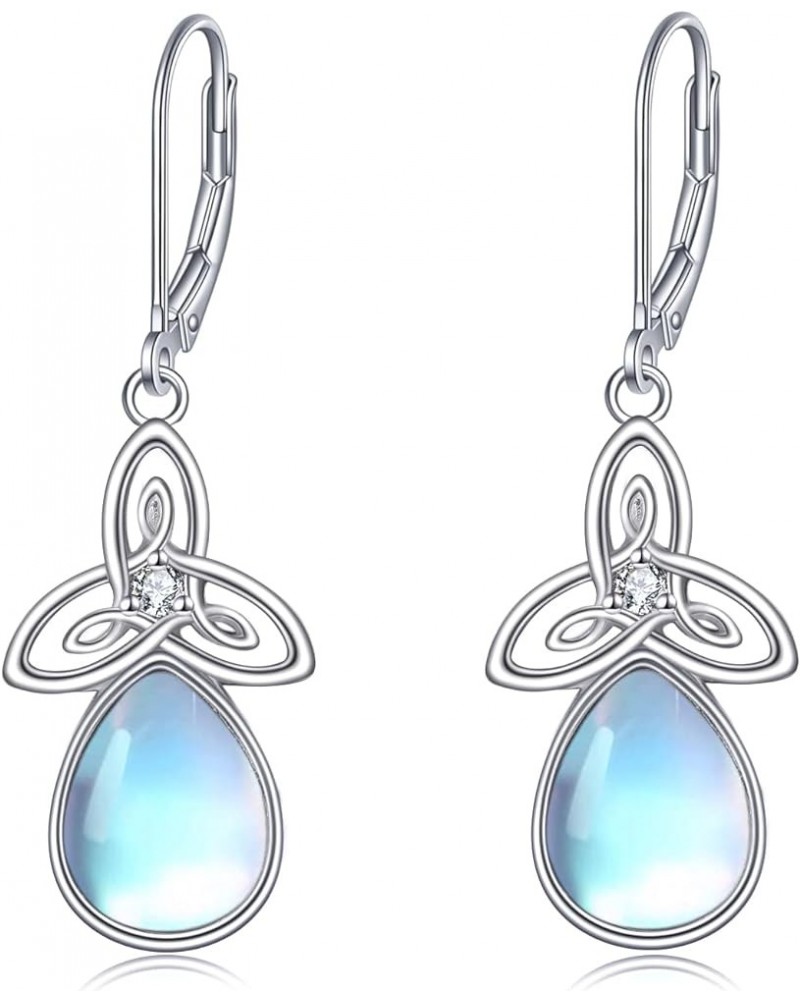 Celtic Moonstone Earrings for Women 925 Sterling Silver Trinity Knot Moonstone Dangle Leverback Earrings Jewelry Gift Trinity...