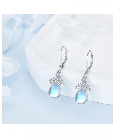 Celtic Moonstone Earrings for Women 925 Sterling Silver Trinity Knot Moonstone Dangle Leverback Earrings Jewelry Gift Trinity...