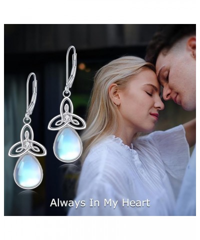 Celtic Moonstone Earrings for Women 925 Sterling Silver Trinity Knot Moonstone Dangle Leverback Earrings Jewelry Gift Trinity...