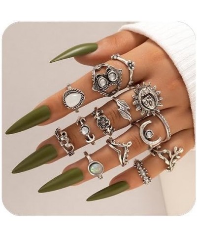 Bohemian Knuckle Stackable Rings Set for Women Teen Girls Vintage Leaf Moon Flower Combination Fingertip Ring Pack Y2k Ring G...