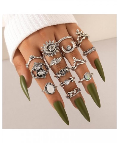 Bohemian Knuckle Stackable Rings Set for Women Teen Girls Vintage Leaf Moon Flower Combination Fingertip Ring Pack Y2k Ring G...