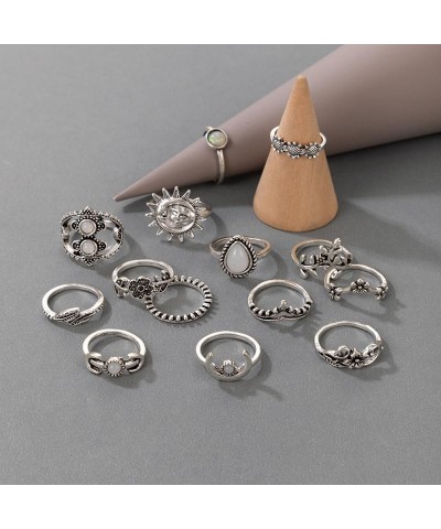 Bohemian Knuckle Stackable Rings Set for Women Teen Girls Vintage Leaf Moon Flower Combination Fingertip Ring Pack Y2k Ring G...