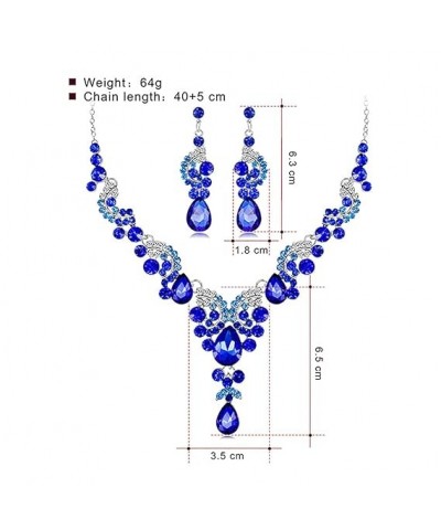 Bride Wedding Crystal Necklace Earrings Set Wedding Flower Choker Necklaces Pendant Jewelry for Women and Girls (Blue) Blue $...