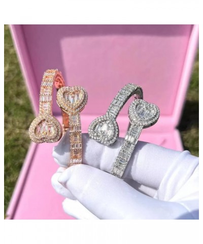 cz iced out diamond bracelet bangle 7inch 8inch bling baguette gold bracelet women jewelry rose gold heart bracelet $30.37 Br...