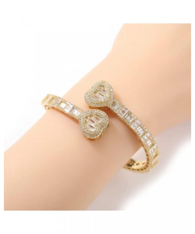 cz iced out diamond bracelet bangle 7inch 8inch bling baguette gold bracelet women jewelry rose gold heart bracelet $30.37 Br...