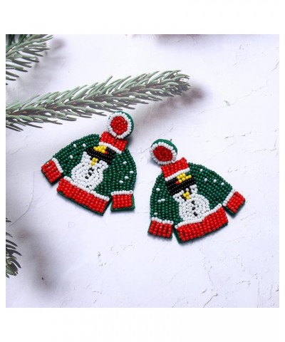 Christmas Beaded Earrings for Women Holiday Penguins Ugly Sweater Snowman Xmas Jingle Bell Beaded Dangle Earrings Statement E...