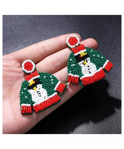 Christmas Beaded Earrings for Women Holiday Penguins Ugly Sweater Snowman Xmas Jingle Bell Beaded Dangle Earrings Statement E...