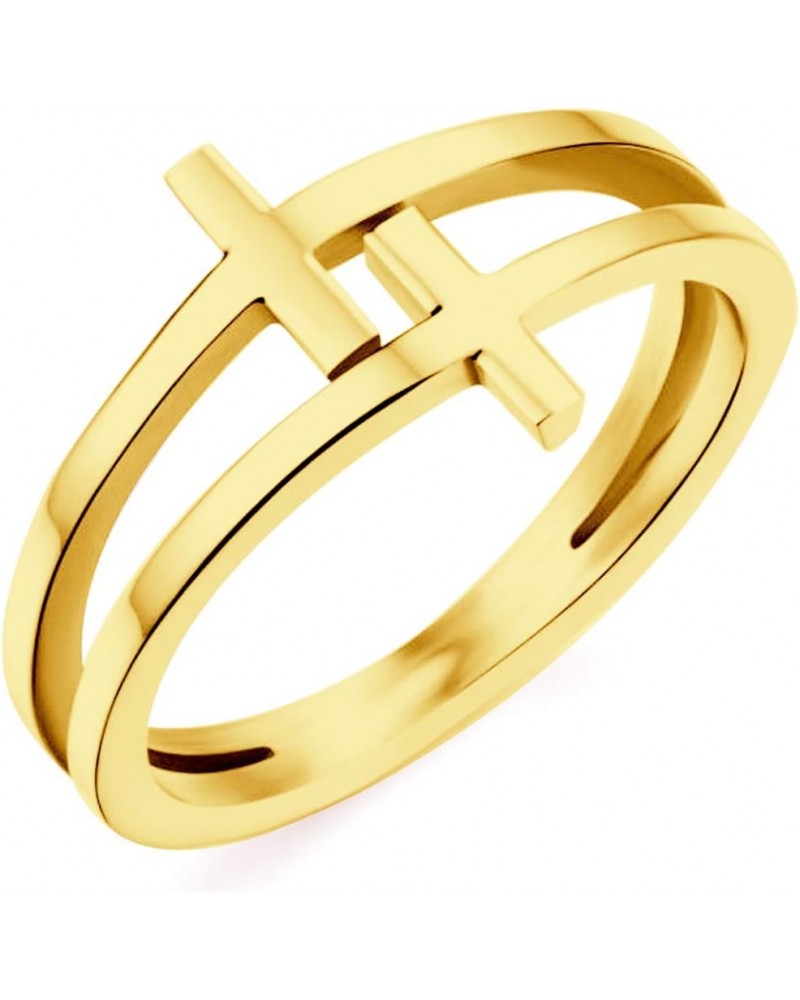 Women Stainless Steel Christian Cross Religious Promise Ring Love Hope Faith Gold $6.88 Rings