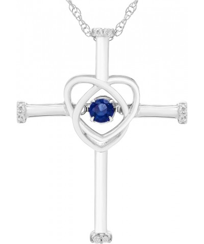 .925 Sterling Silver Gemstone Cross Pendant Necklace with Adjustable 18" Chain- Choice of Birthstone 09 September - Dancing L...