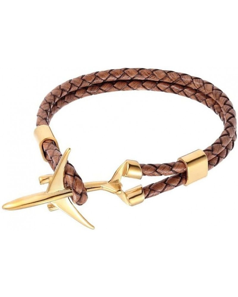 Ramaix Airplane Anchor Bracelet Genuine Multilayer Leather Rope Charm Pilot Jewelry Flight Attendants Fashion Aviator Style f...