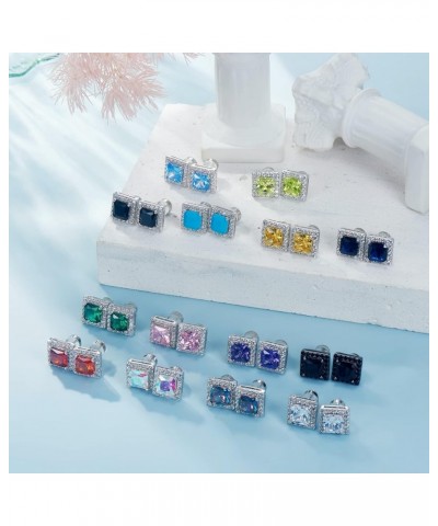 Stud Earrings For Women Men 2 Pairs Sterling Silver Post Gold Plated Round Princess Cut Multcolors Cubic Zirconia CZ Birthsto...