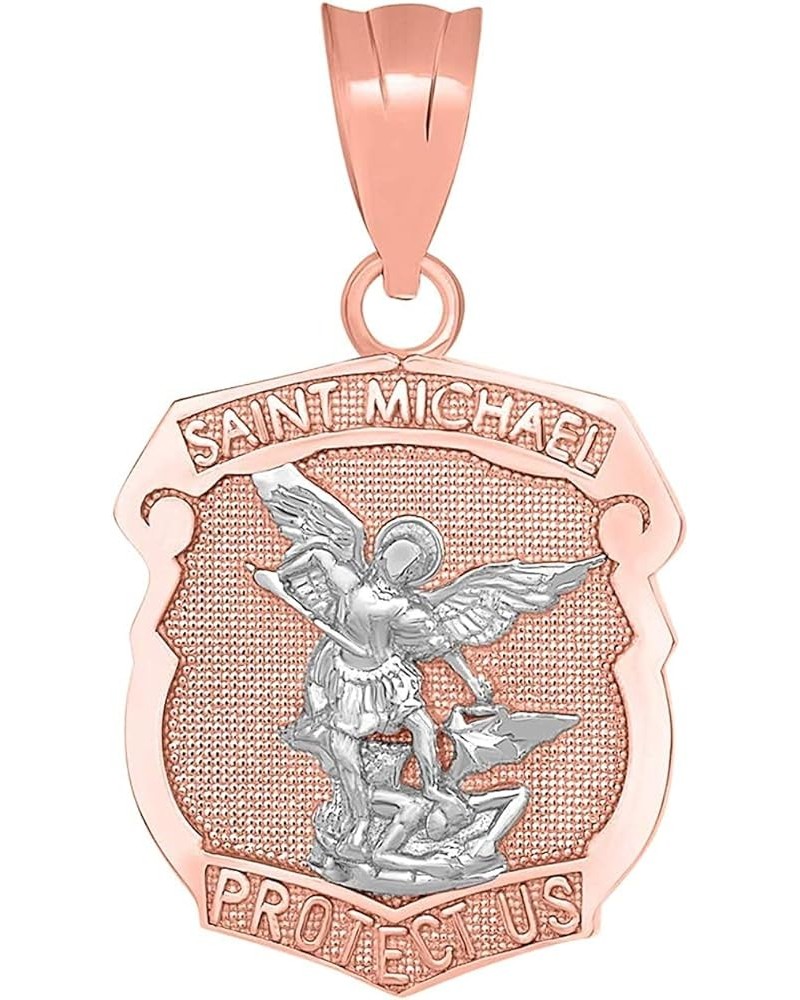 14K Yellow, White, Rose, or Two Tone Gold Saint Michael the Archangel Protect Us Shield Medal Necklace Pendant Charm 14k Two-...