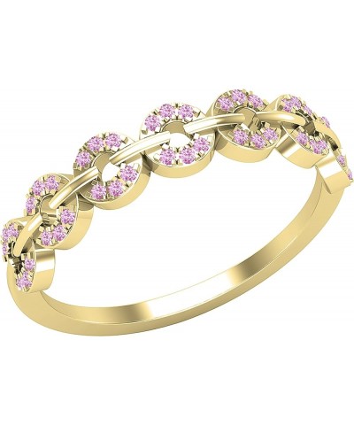 Round Diamond or Gemstone Seven Hollow Circle Outline Stackable Band for Women | Available in 10K/14K/18K Gold Pink Sapphire ...