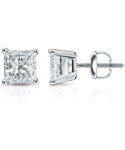 1/4 to 2 Carat Princess Cut Diamond Simulated Cubic Zirconia Stud Earrings in 14k White Gold 4-Prong Screw Back cttw 0.75 car...