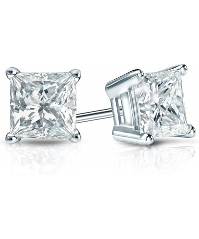 1/4 to 2 Carat Princess Cut Diamond Simulated Cubic Zirconia Stud Earrings in 14k White Gold 4-Prong Screw Back cttw 0.75 car...